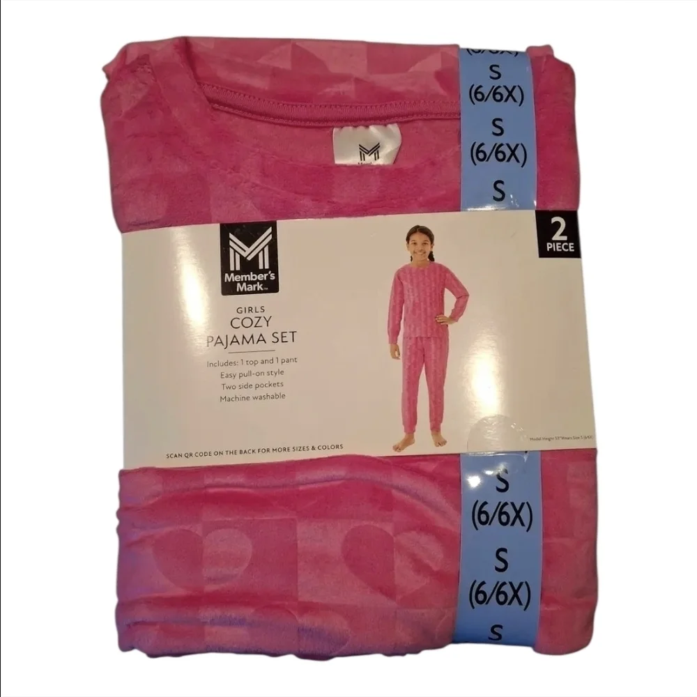 Member's Mark 2 Piece Pink Kids PJ's-Size S 6/6x